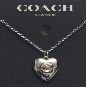 Coach Two-tone Heart Signature Pendant Necklace